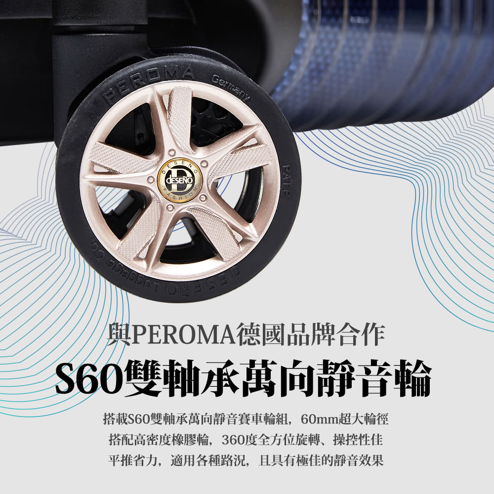 與PEROMA德國品牌合作 S60雙軸承萬向靜音輪 搭載S60雙軸承萬向靜音賽車輪組,60mm超大輪徑 搭配高密度橡膠輪,360度全方位旋轉、操控性佳 平推省力,適用各種路況,且具有極佳的靜音效果