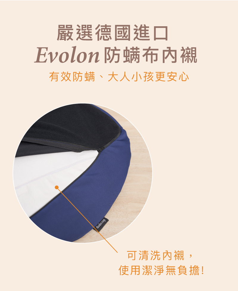 嚴選德國進口 Evolon 防螨布內襯 有效防螨、大人小孩更安心 可清洗內襯, 使用潔淨無負擔 