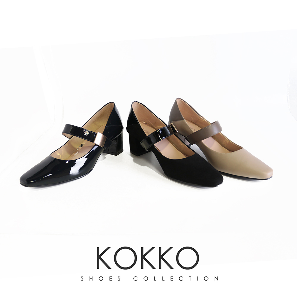 KOKKO 集團 秀氣金屬飾扣麂皮尖頭瑪莉珍鞋(黑色)品牌優