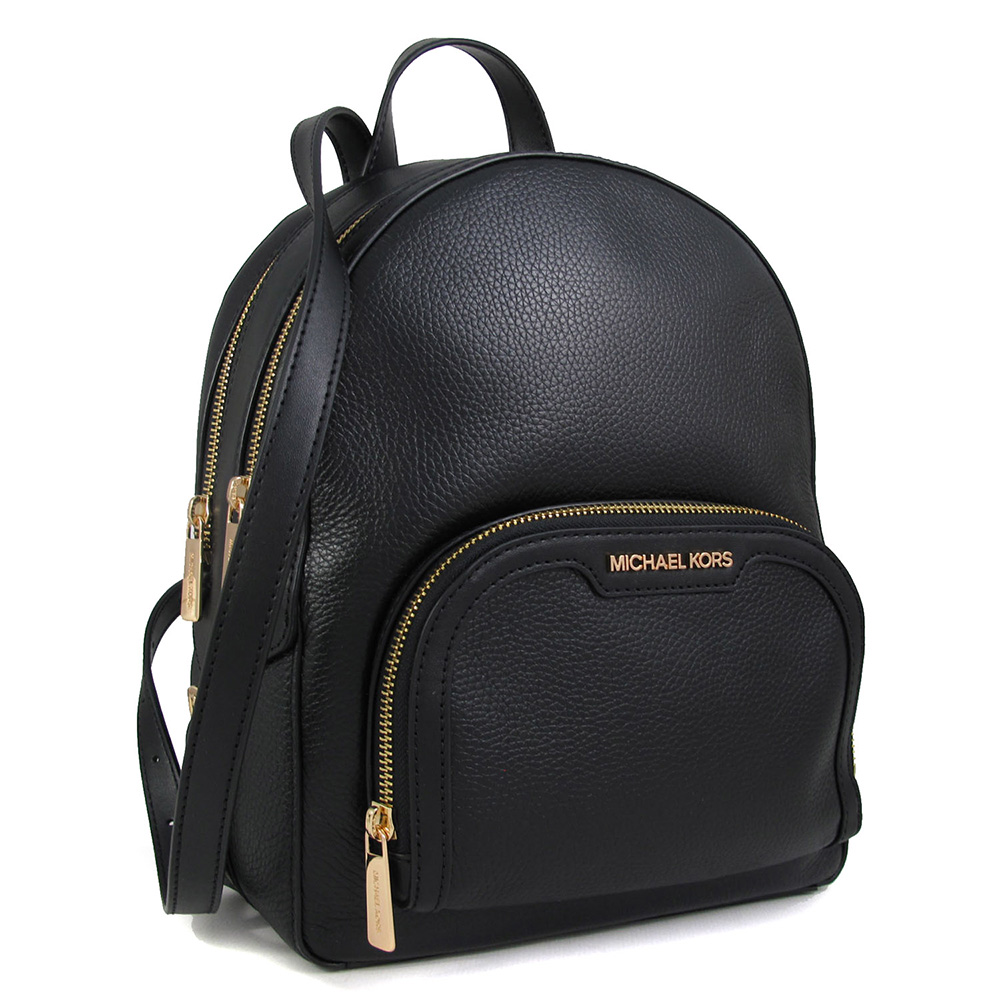 Michael Kors 金字鵝卵石紋皮革雙肩後背包(黑色/