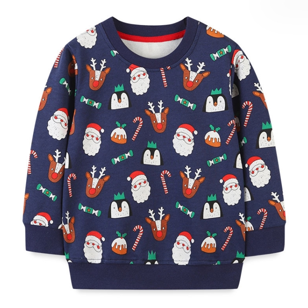 橘魔法 滿印聖誕麋鹿企鵝長袖上衣(聖誕服裝 聖誕節 耶誕節 