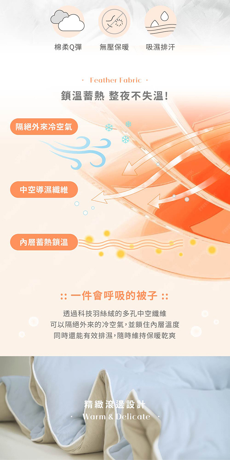 可以隔絕外來的冷空氣,並鎖住內層溫度