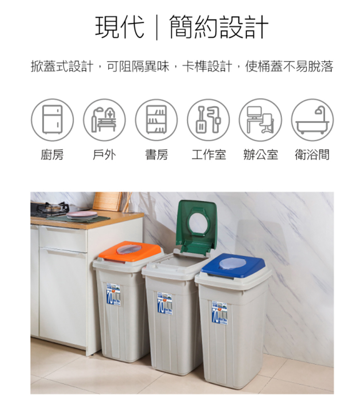KEYWAY 聯府 分類附蓋垃圾桶26L（6入）環保回收桶L