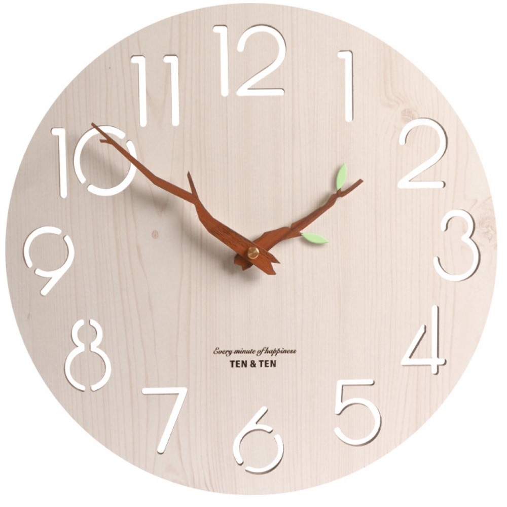 Noname 現代簡約風 14吋 加大款 木紋時鐘 木掛鐘 