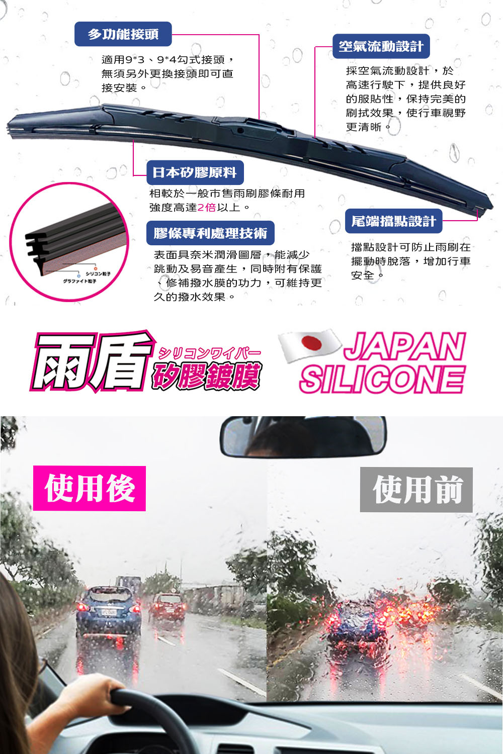 雨盾 Toyota Wish 各代專用矽膠鍍膜雨刷(日本膠條