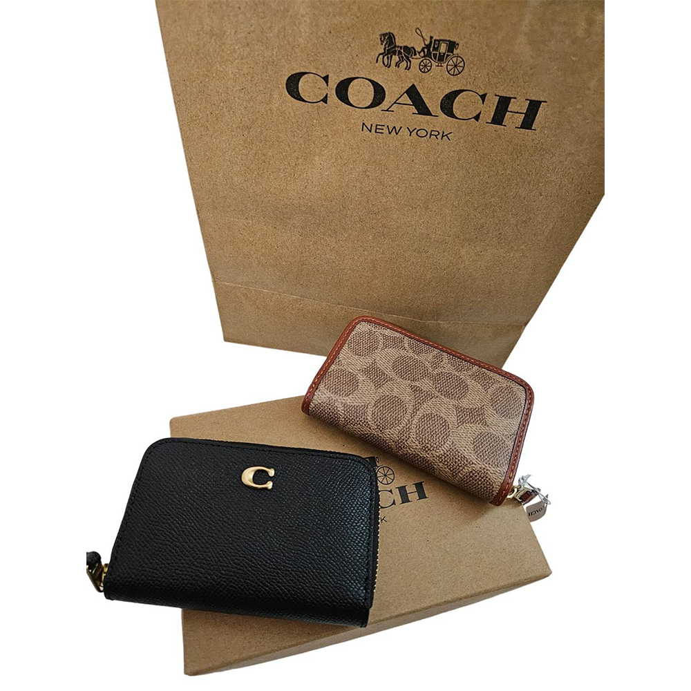 COACH COACH 金屬C標誌顆粒紋皮革拉鍊卡夾 零錢包