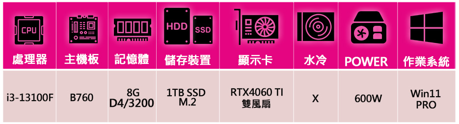 微星平台 i3四核Geforce RTX4060Ti Win
