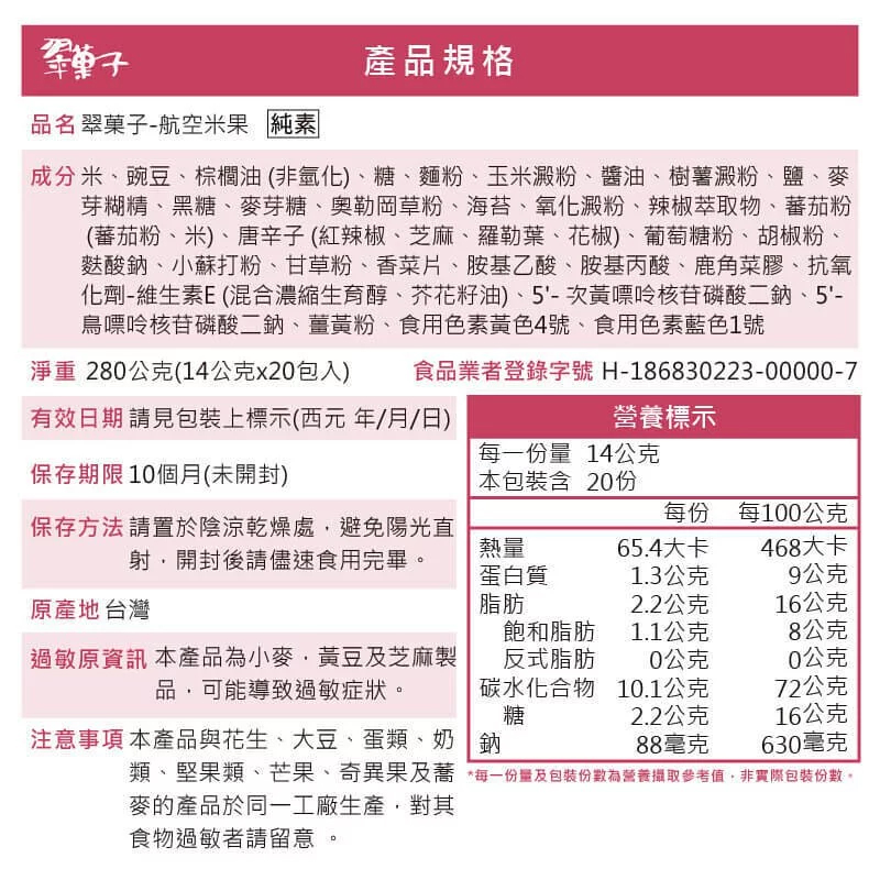 類、堅果類、芒果、奇異果及蕎 每一份量及包裝份數為營養攝取參考值,非實際包裝份數。