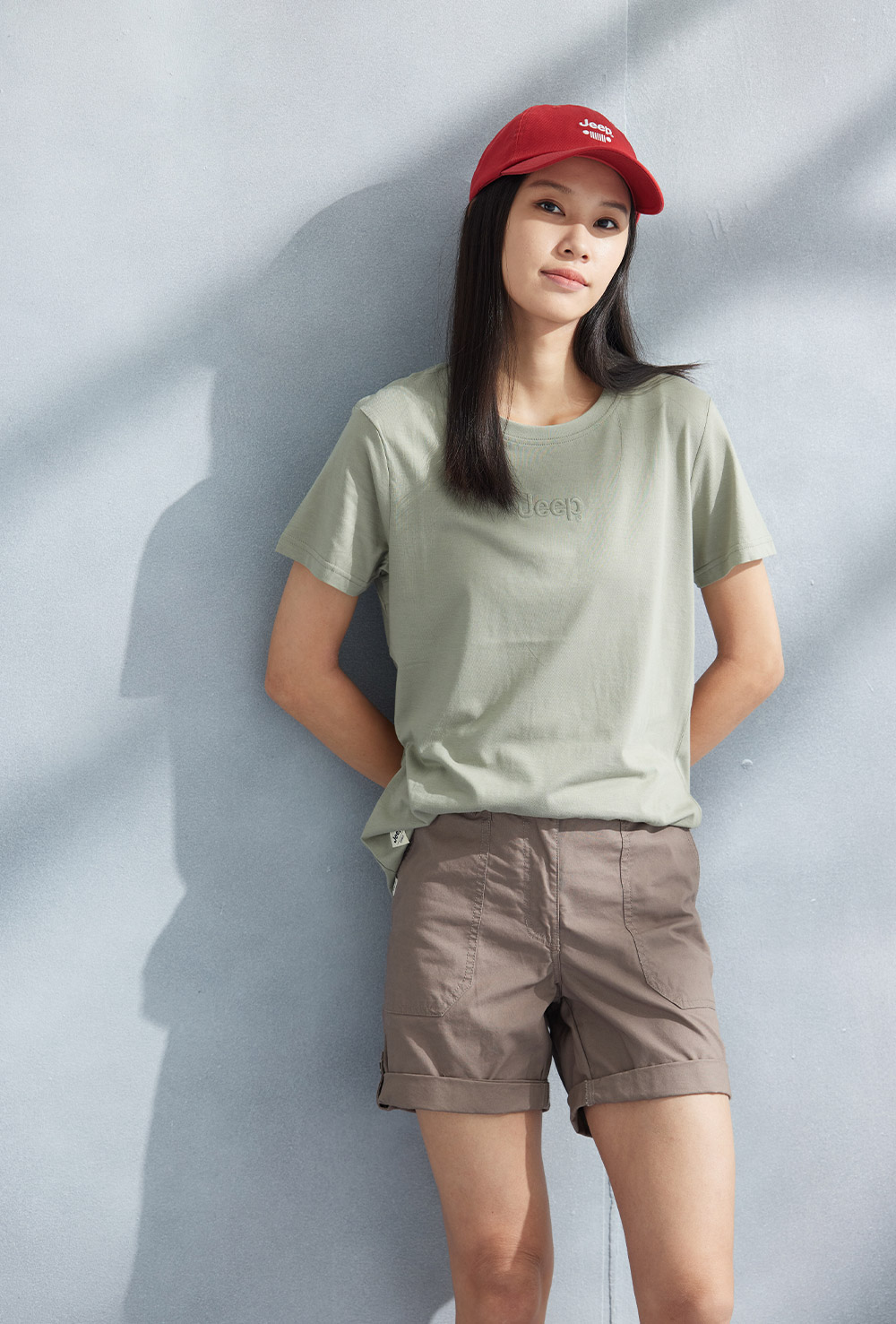 JEEP 女裝 素面LOGO刺繡短袖T恤(綠色)品牌優惠