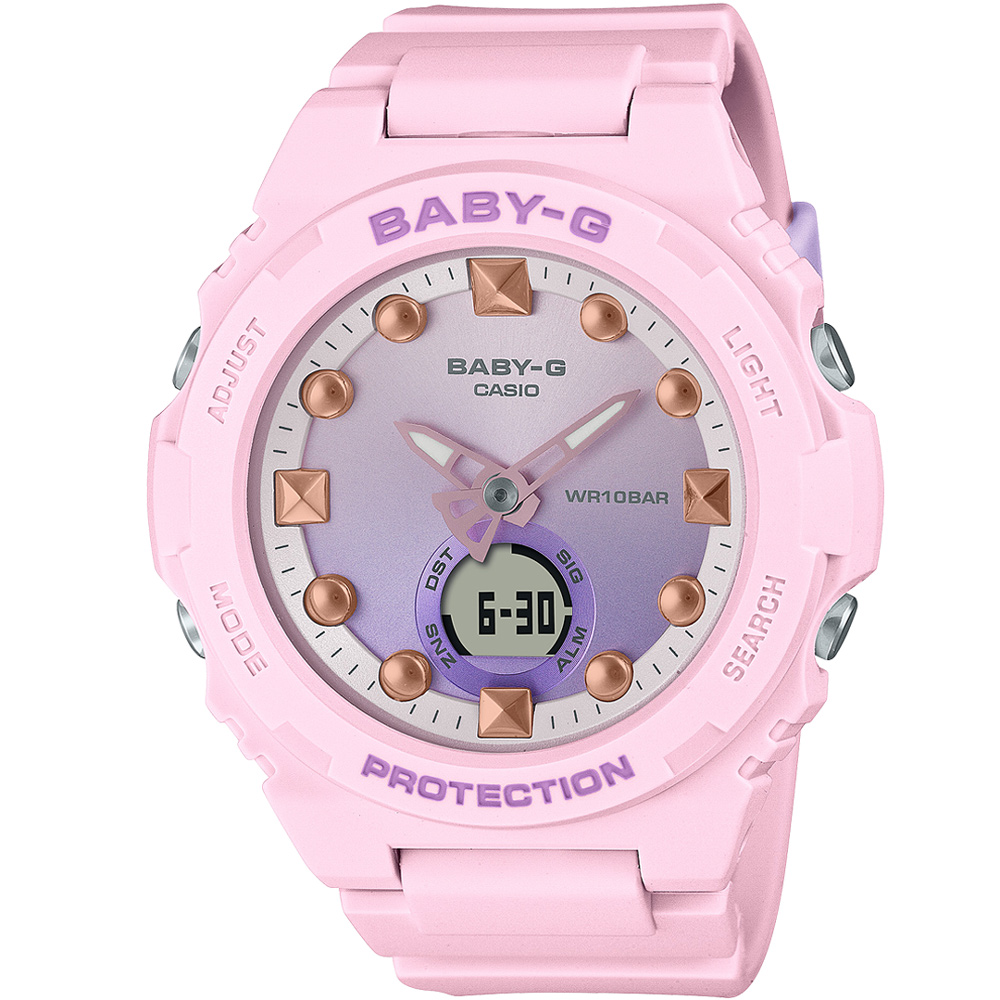 CASIO 卡西歐 BABY-G 粉紅泡泡運動雙顯腕錶/火鶴