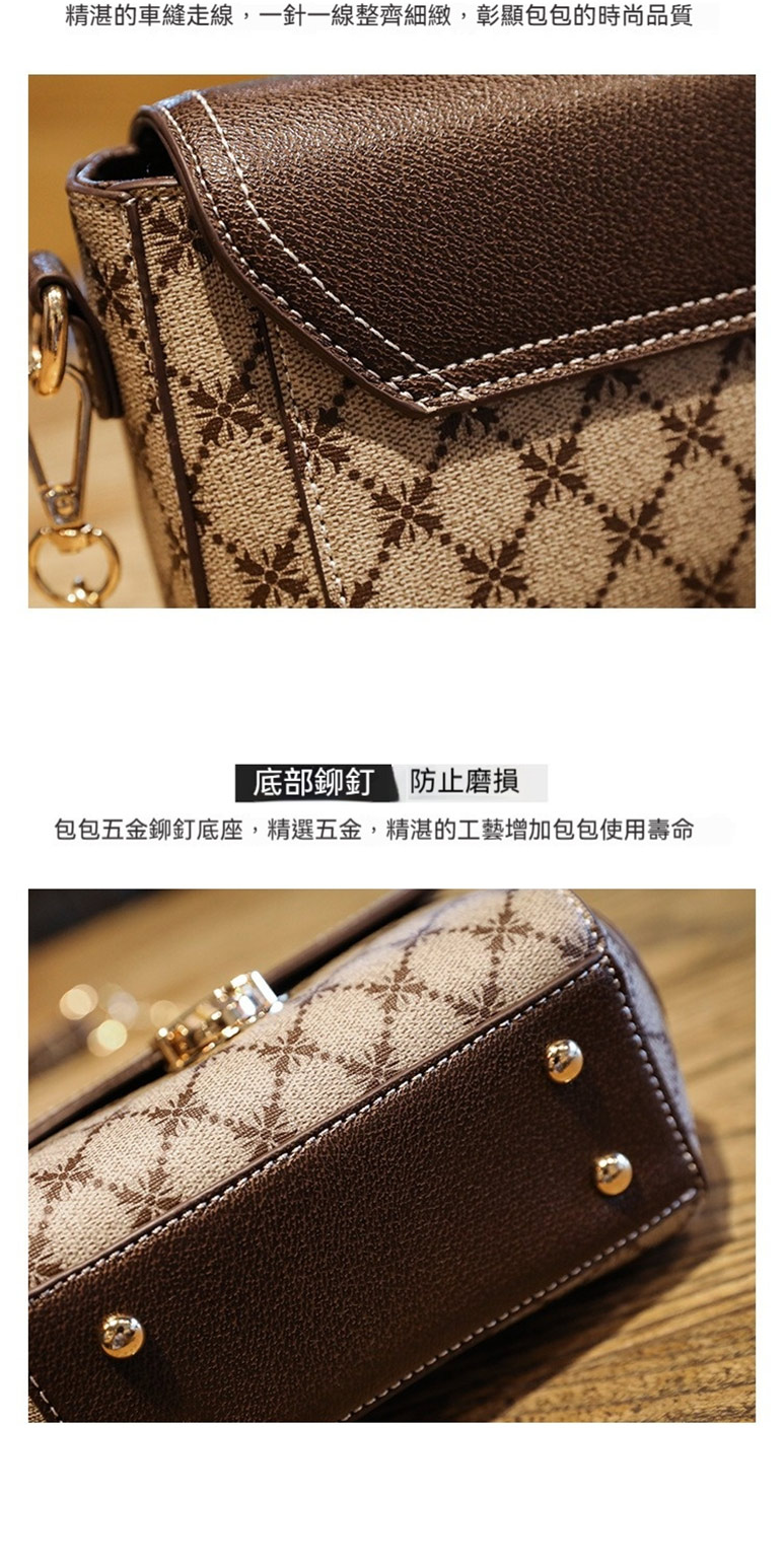 精湛的車縫走線,一針一線整齊細緻,彰顯包包的時尚品質 底部鉚釘防止磨損 包包五金鉚釘底座,精選五金,精湛的工藝增加包包使用壽命 