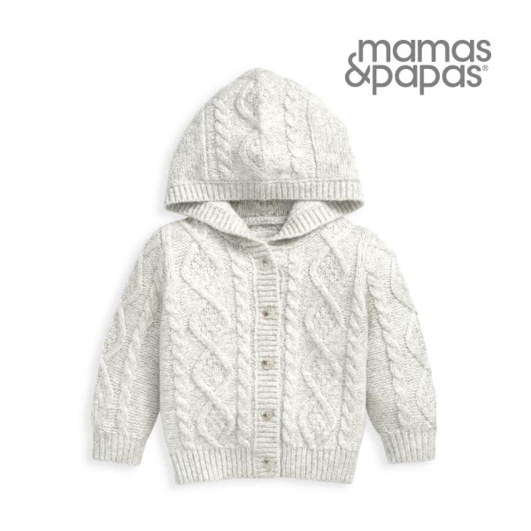 Mamas & Papas 半甜勃艮第-針織連帽外套-灰白(