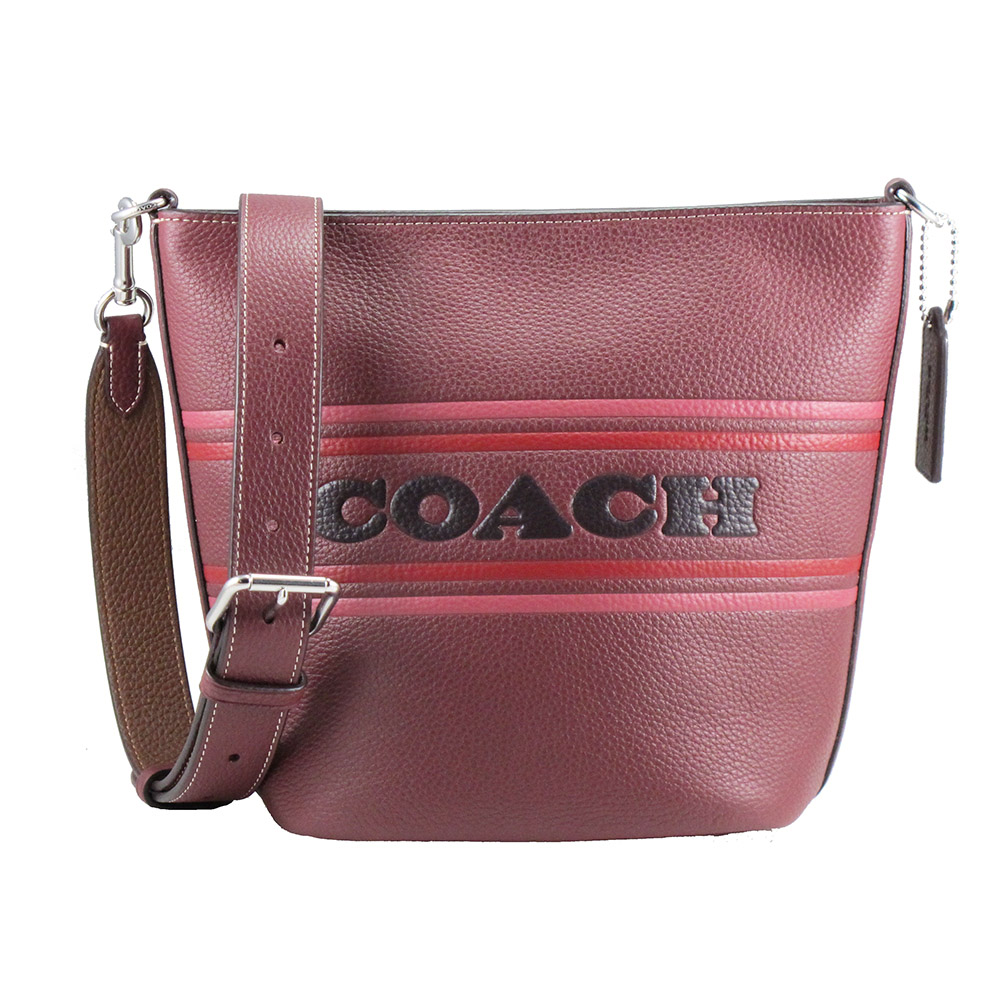 COACH 中型包-壓印LOGO皮革手提/肩背/斜背水桶包(