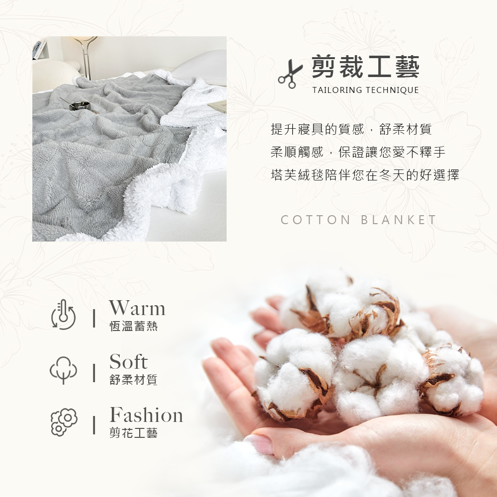 寢室安居 塔芙絨×羊羔絨 韓系3D立體緹花 抗靜電保暖毯被(
