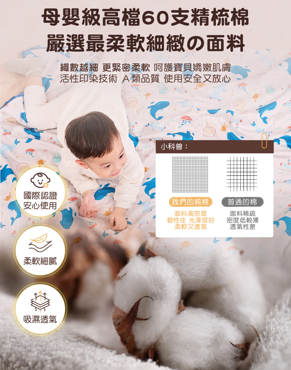 織數越細 更緊密柔軟 呵護寶貝嬌嫩肌膚