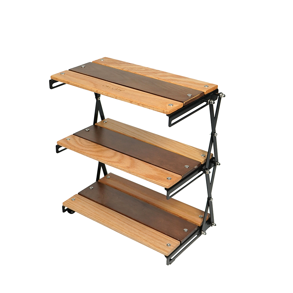 OWL CAMP 桌面三層折疊置物架- 橡木拼色(收納架/層