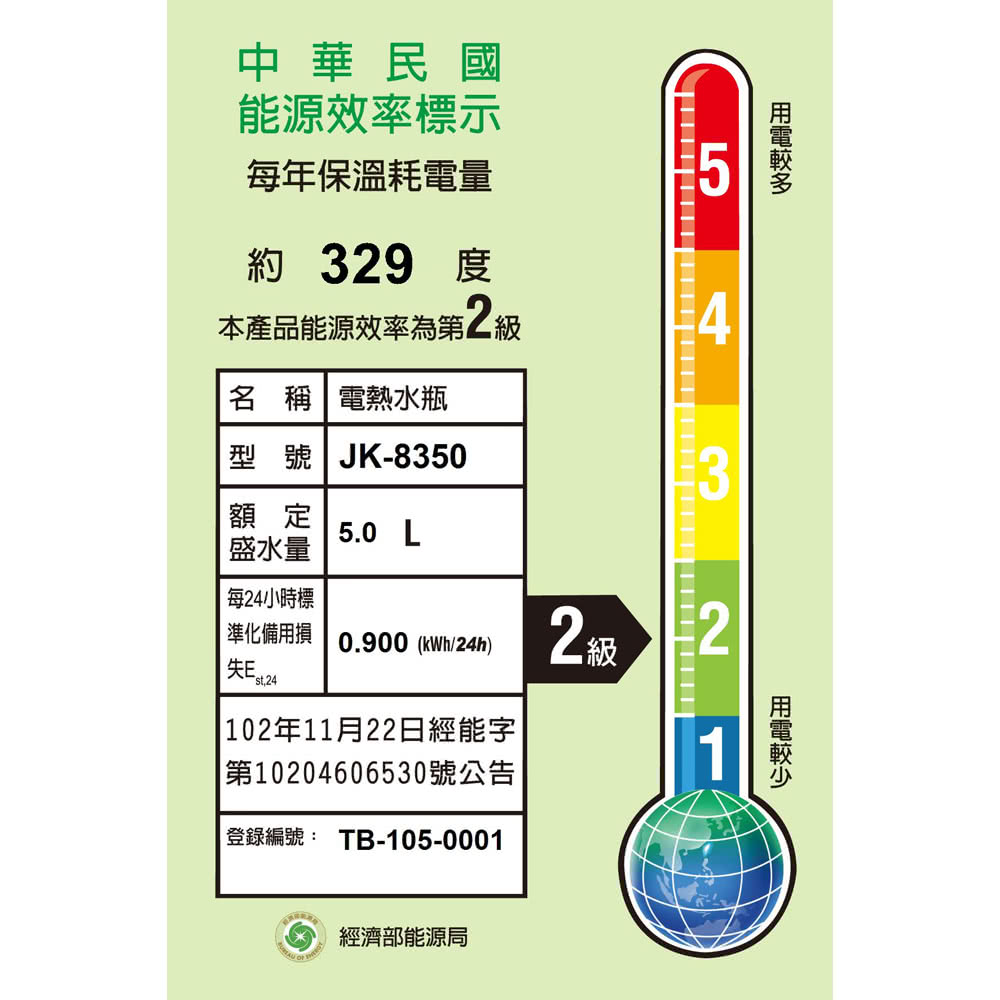 JINKON 晶工牌 5.0L電動給水熱水瓶(JK-8350