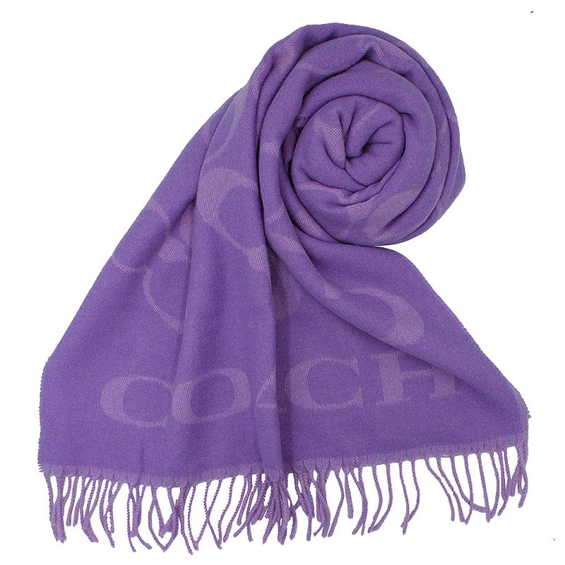 COACH 經典LOGO羊毛莫代爾喀什米爾圍巾/披巾(任選)