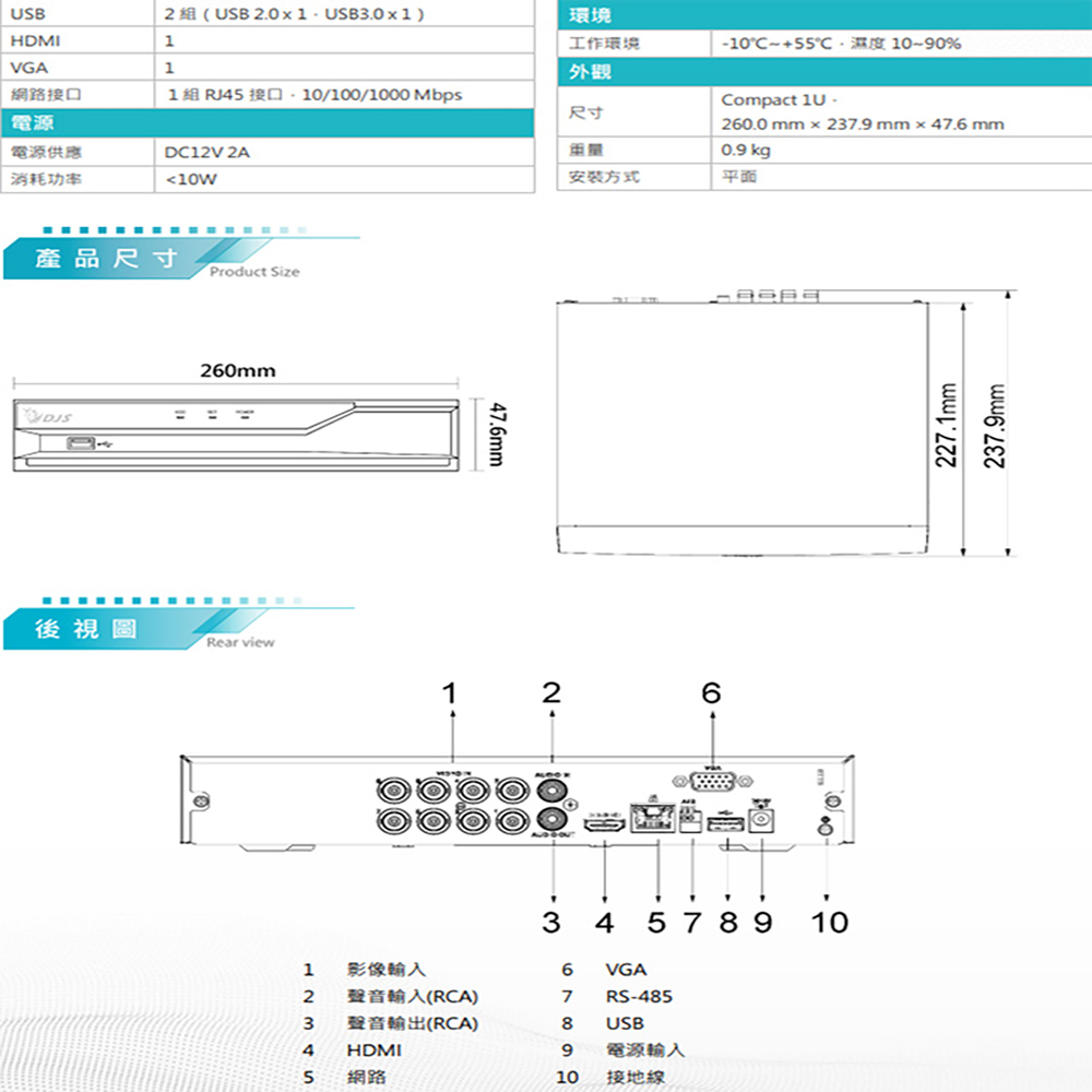 昌運監視器 8路 H.265+ 4K IVS DVR 監視器