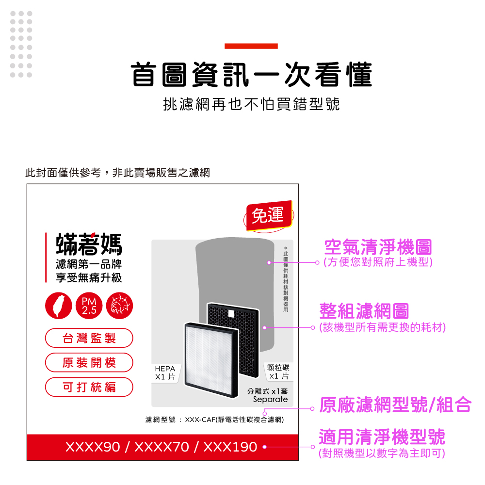 蟎著媽 複合式濾網4入優惠組(適用 3M 空氣清淨 除濕機 