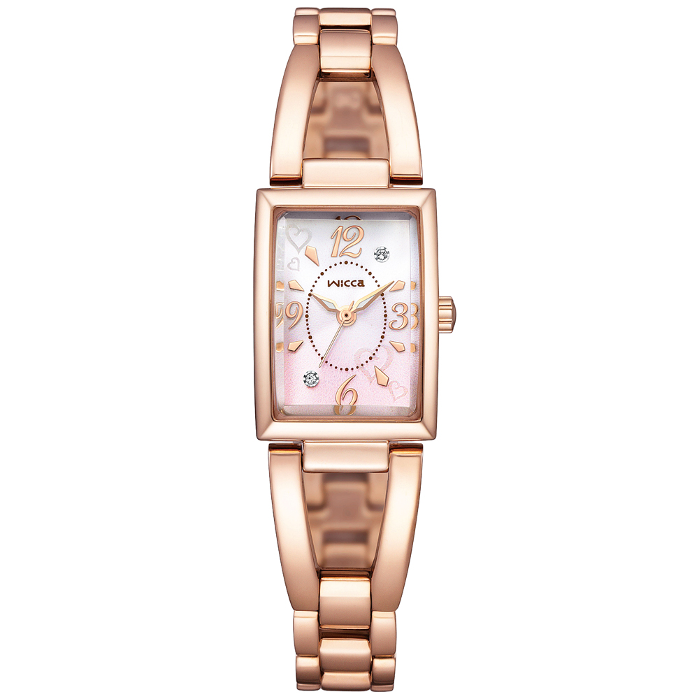 CITIZEN 星辰 WICCA公主系列 銀白縷空設計粉色錶