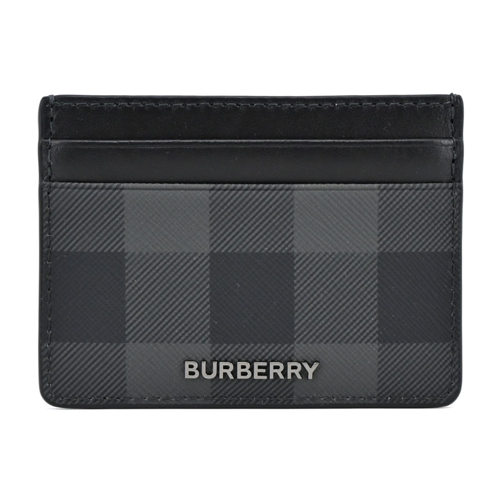 BURBERRY 巴寶莉 經典銀字LOGO格紋拼皮革卡片夾(