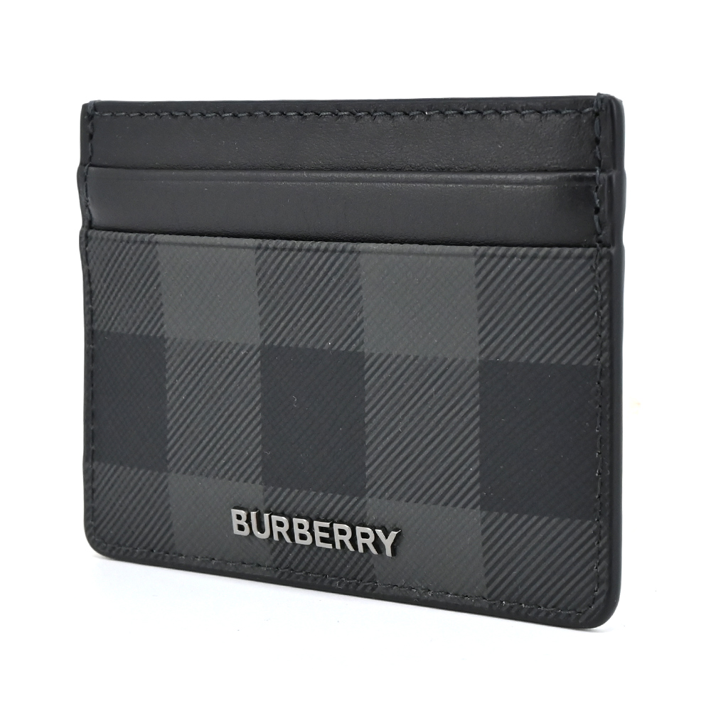 BURBERRY 巴寶莉 經典銀字LOGO格紋拼皮革卡片夾(