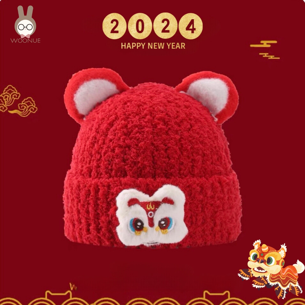 WOONUE 新春2024年寶寶針織帽兒童嬰幼兒新春龍年拜年