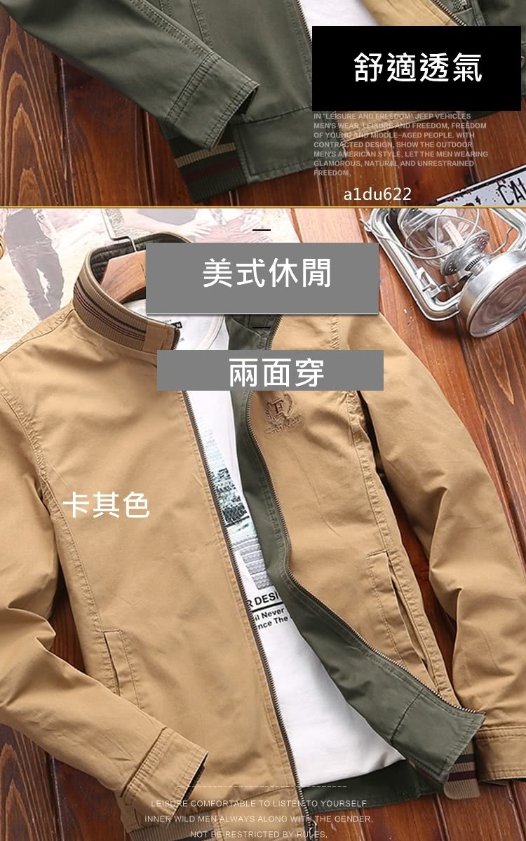 巴黎精品 工裝外套休閒夾克(美式立領雙面穿純棉男外套3色a1