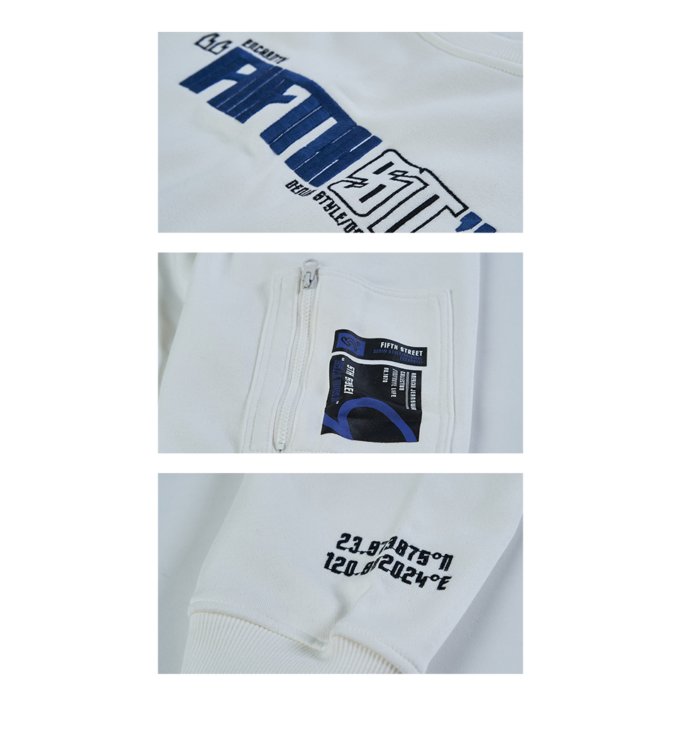 5th STREET 男裝袖口袋設計長袖T恤-白色優惠推薦