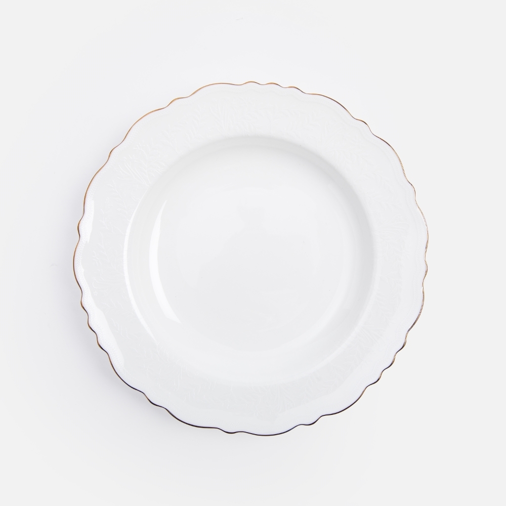 HOLA 斯凱勒骨瓷湯盤23.6cm 花邊白折扣推薦