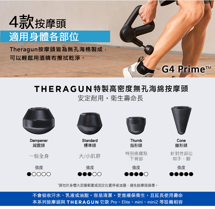 本系列按摩頭與 THERAGUN 它款 Pro、Elite、mini、mini2 等設備相容