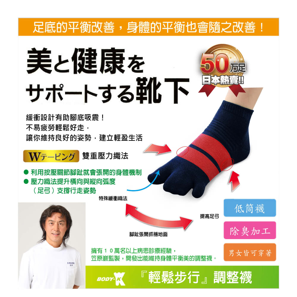 BODY-K 笠原巖老師研發 健康調整襪彩色3雙(日本拇指 