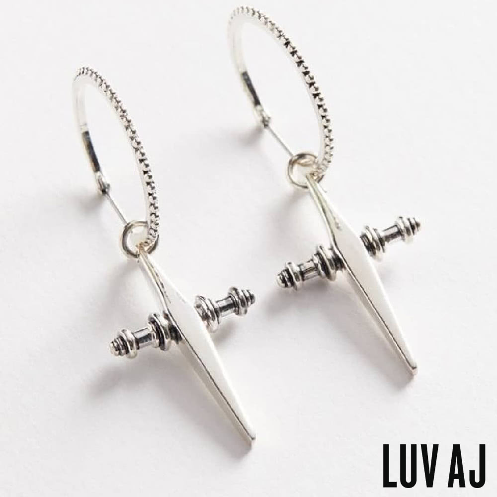 LUV AJ 好萊塢潮牌 銀色十字架耳環 小圓X垂墜式2用耳