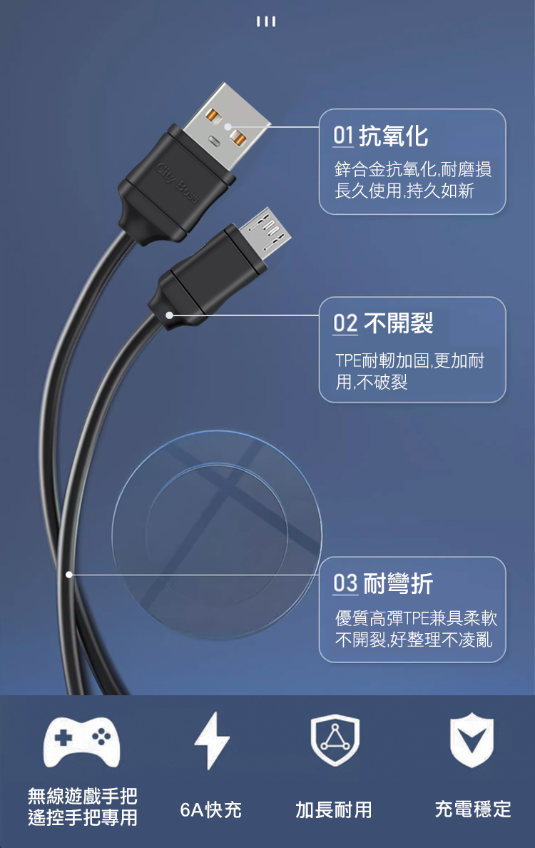 City for Micro to USB-A 充電傳輸線-