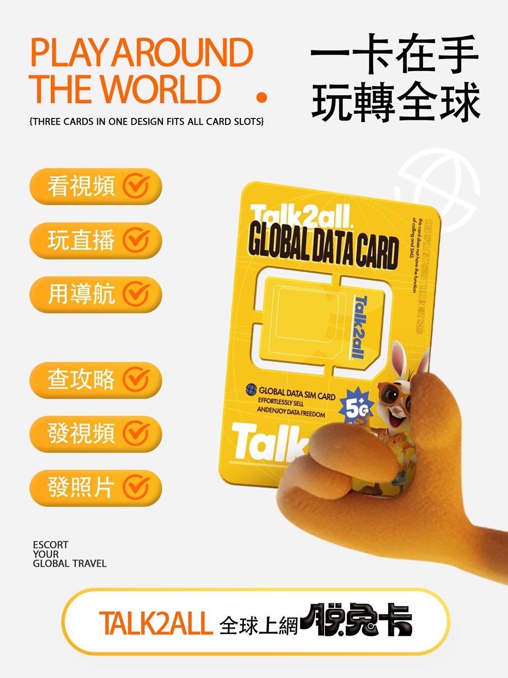 Talk2all脫兔卡 中港澳上網卡12天每日1GB高速網路