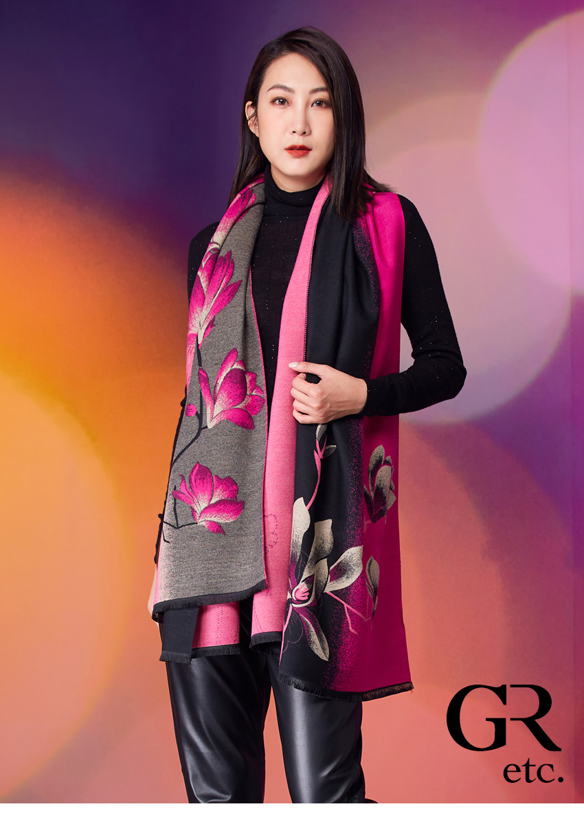 GLORY21 品牌魅力款-etc.特色花卉織繡圍巾(桃紅)