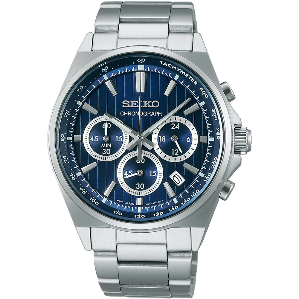 SEIKO 精工 CS系列 條紋設計賽車三眼計時手錶-41m