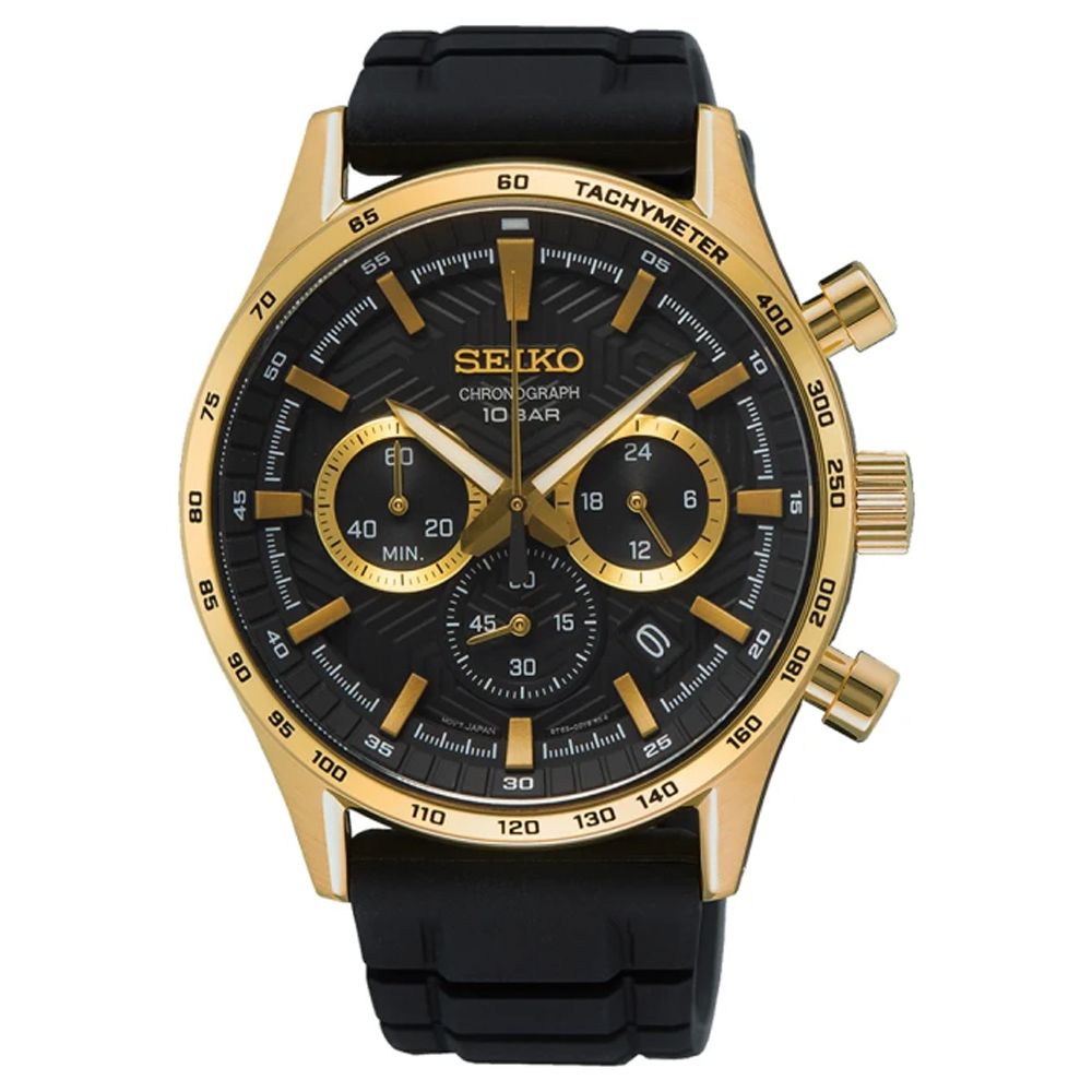 SEIKO 精工 CS系列 三眼計時輪胎紋錶盤設計男腕錶-黑