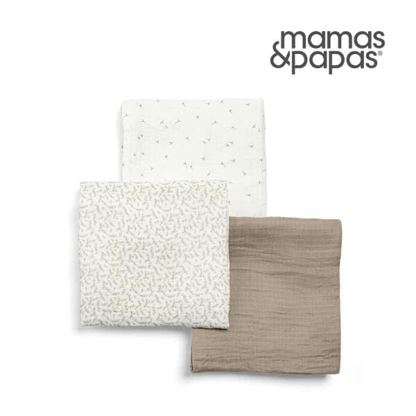 Mamas & Papas Muslin紗布巾3入組-萩芽紛