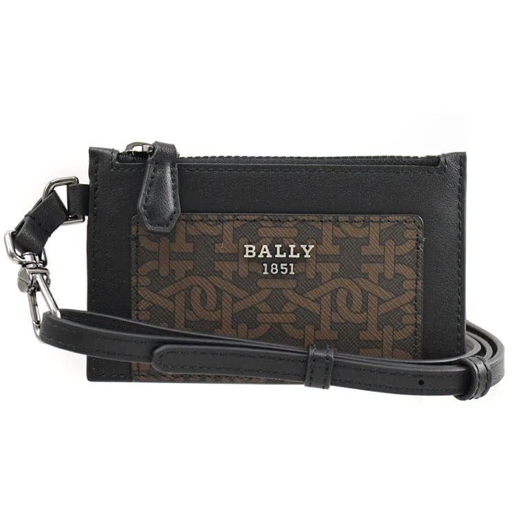 BALLY 經典B字LOGO印花拼接頸掛式信用卡名片零錢包(