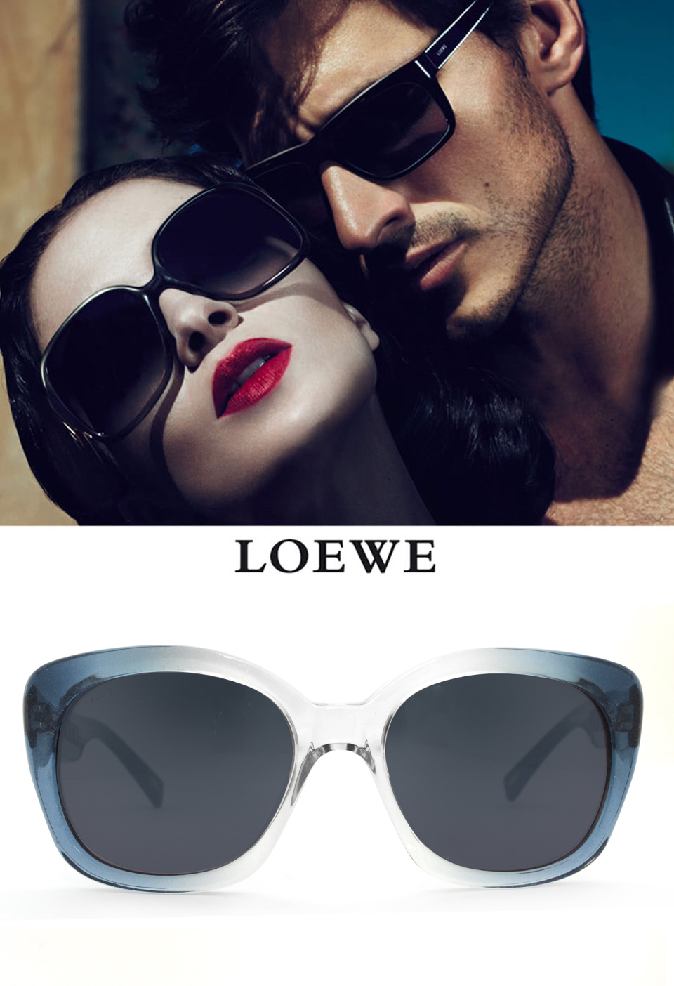 LOEWE 羅威 明星同款大方框簡約皮革設計太陽眼鏡(透藍 