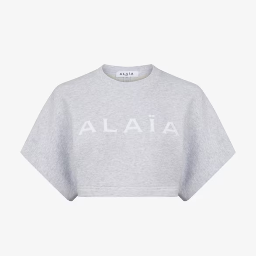 ALAIA 品牌經典寬袖灰色短版Logo T(灰) 推薦