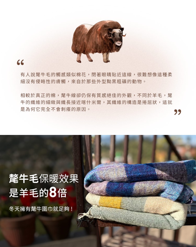 有人說氂牛毛的觸感類似棉花,閉著眼睛貼近這線,很難想像這種柔