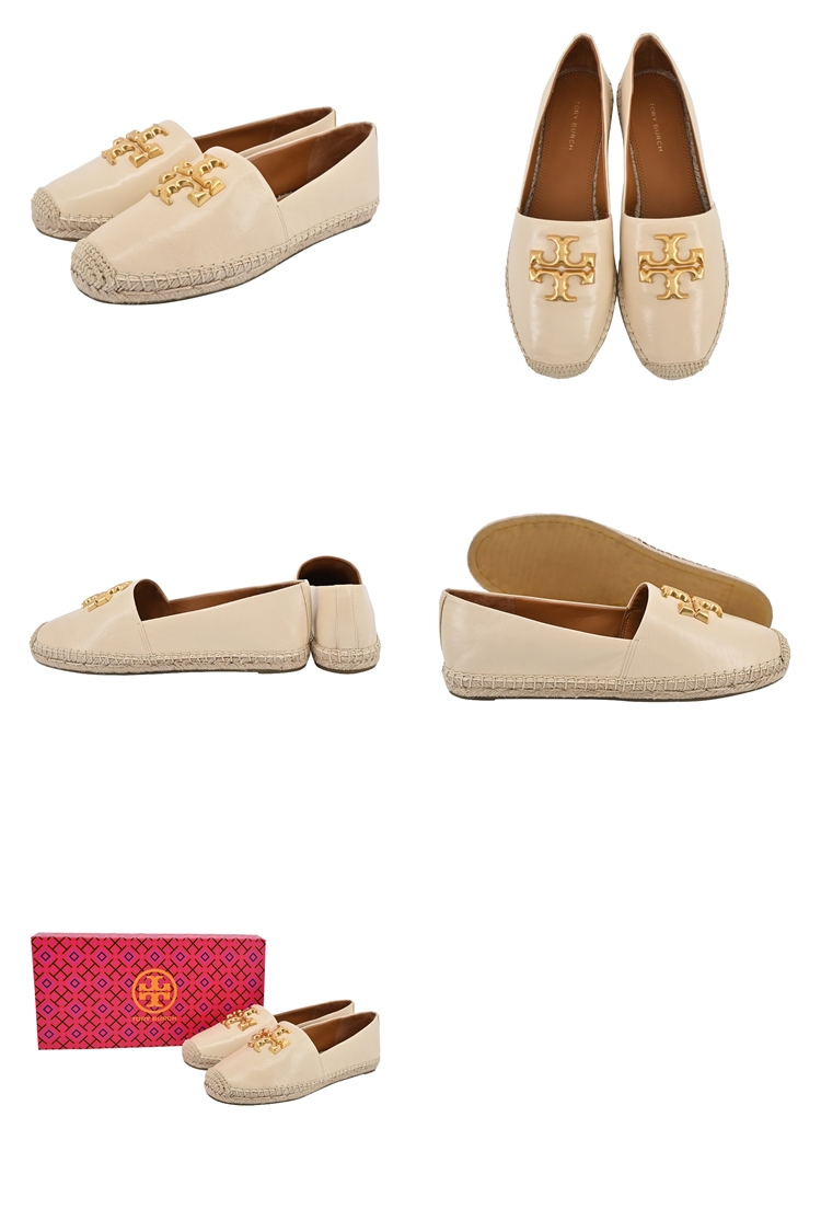 TORY BURCH ELEANOR 金字LOGO麻料草編平