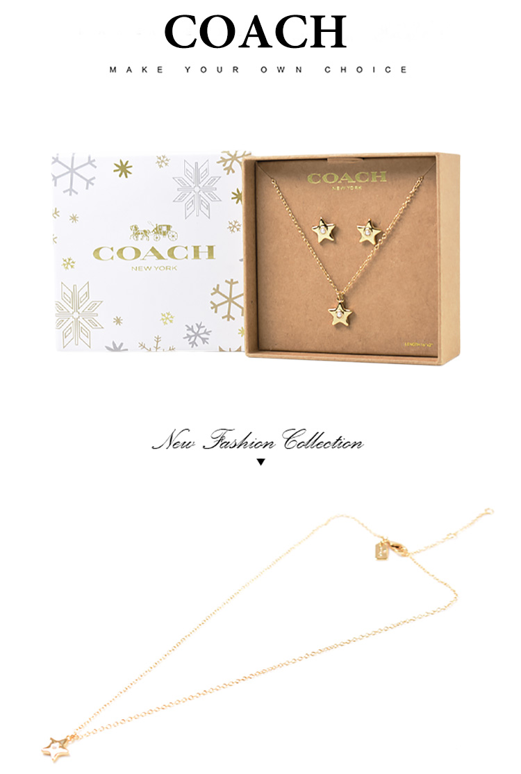 COACH 星星針式耳環/項鍊禮盒-金色好評推薦