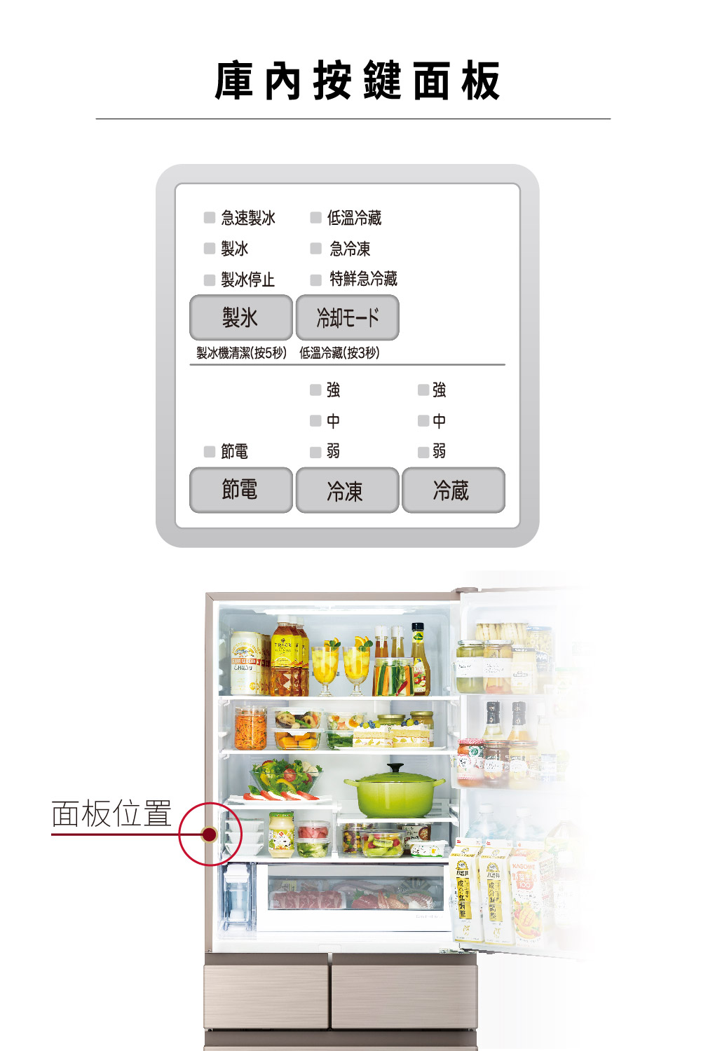 製冰機清潔按5秒 低溫冷藏按3秒