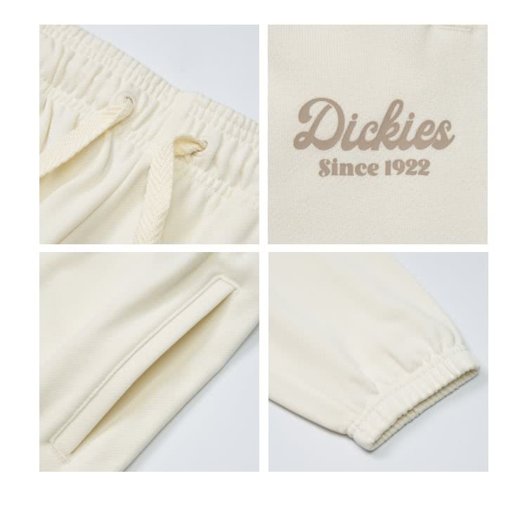 Dickies 女款米白色簡約品牌Logo印花抽繩褲腰寬鬆縮