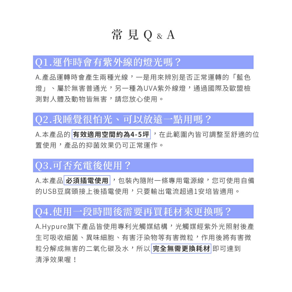 A.Hypure旗下產品皆使用專利光觸媒結構,光觸媒經紫外光照射後產