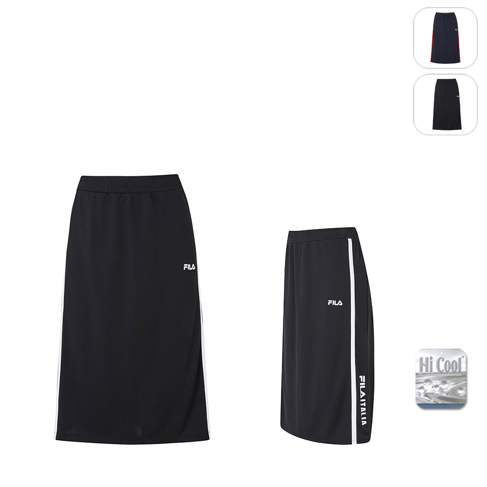 FILA官方直營 女吸濕排汗針織窄裙-黑色(5SKY-147